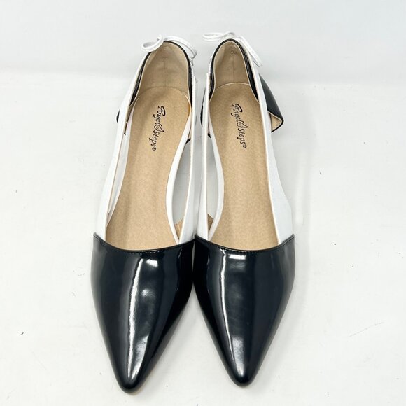 Womens Two Tone Black White Pump Bow Retro Evening Classy Office Formal Size 10M - Picture 3 of 11